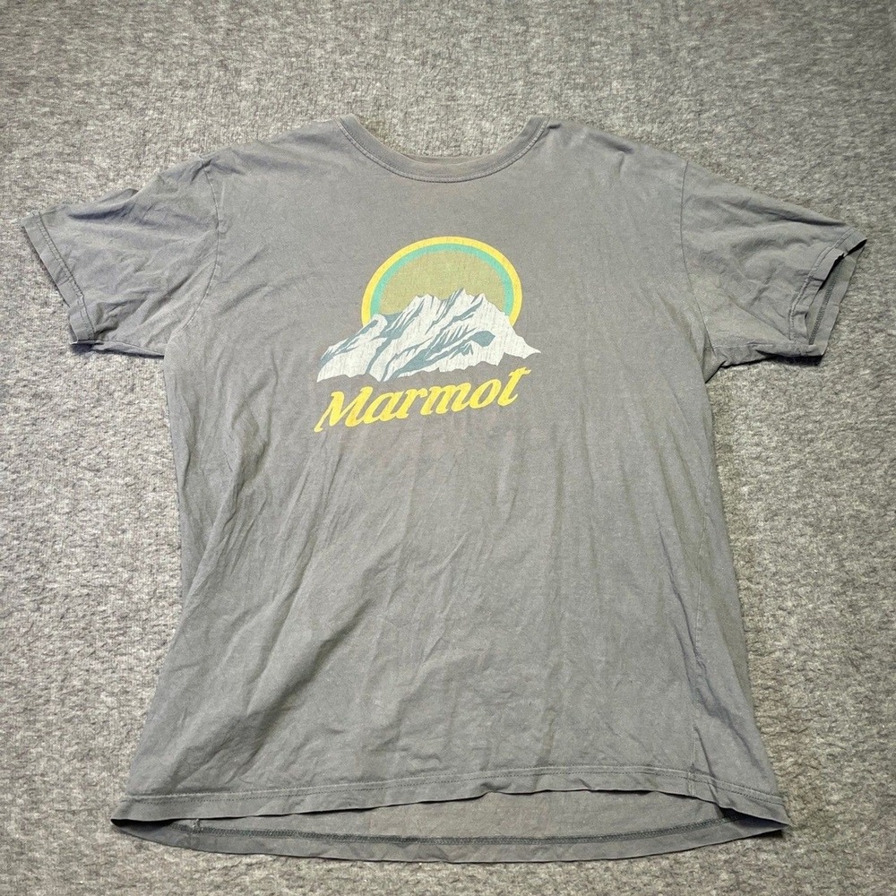 Marmot‎ Shirt Mens Medium Gray Graphic Short Sleeve Outdoor Casual Camp Hike